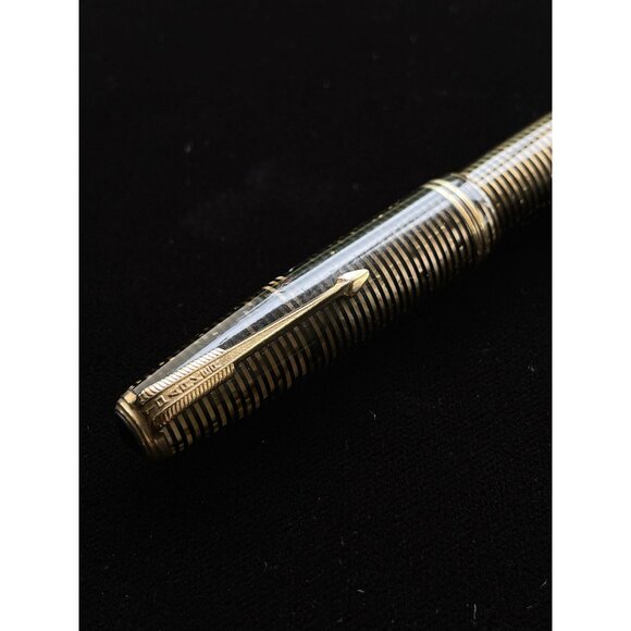 Vtg Parker Double Jewel Vacumatic 5" Dark Brown Gold Ringed Gold Nib PARKER USA - Picture 5 of 7